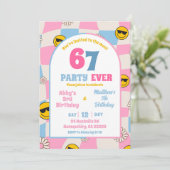 retro pink and blue checkered 67 joint birthday kaart (Staand voorkant)