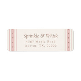 Retro Pink And Brown Heart Stripes Bakery Etiket