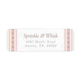 Retro Pink And Brown Heart Stripes Bakery Etiket