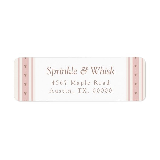 Retro Pink And Brown Heart Stripes Bakery Etiket (Voorkant)