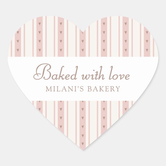 Retro Pink And Brown Heart Stripes Bakery Hart Sticker (Voorkant)