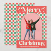 Retro Pink and Green Christmas Check Flat Card Feestdagenkaart (Voorkant / Achterkant)
