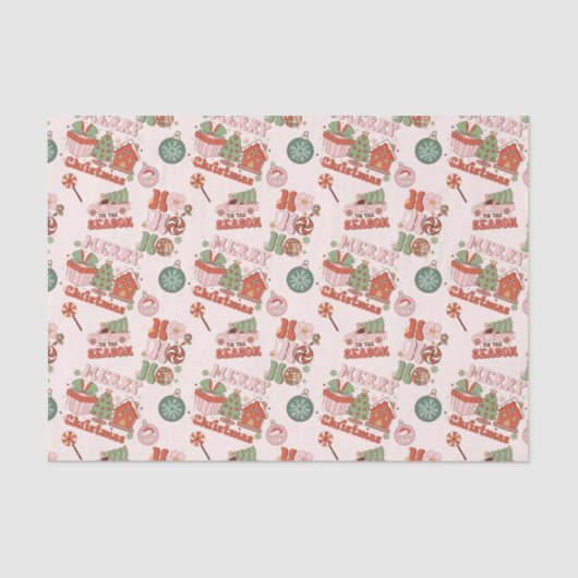 Retro Pink and Green Holiday Joy Tissuepapier (Voorkant)