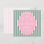Retro Pink and Green Stripes Beverly Hills Save The Date (Voorkant / Achterkant)