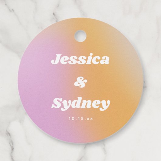 Retro Pink and Orange Gradient Wedding Bedankjes Labels (Achterkant)