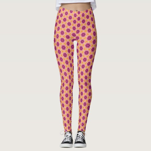 Retro Pink and Orange Modern Geometric Pattern Leggings (Voorkant)