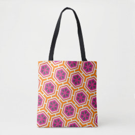 Retro Pink and Orange Modern Geometric Pattern Tote Bag