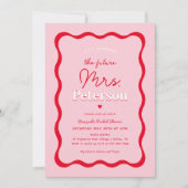 Retro Pink and Red Future Mrs Wavy Vrijgezellenfee Kaart (Voorkant)
