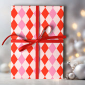 Retro Pink and Red Hand Drawn Diamond Pattern Cadeaupapier