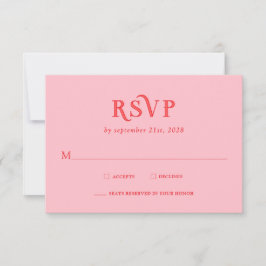 Retro Pink and Red Modern Wedding RSVP Cards Kaartje