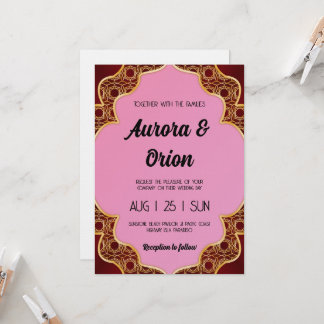 retro pink and red wedding invitation kaart