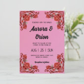 retro pink and red wedding invitation kaart (Staand voorkant)