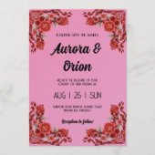 retro pink and red wedding invitation kaart (Voorkant)
