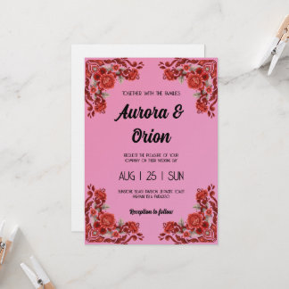 retro pink and red wedding invitation kaart