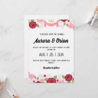 retro pink and red wedding invitation kaart
