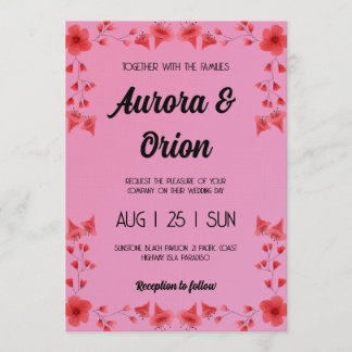 retro pink and red wedding invitation kaart