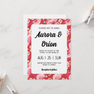retro pink and red wedding invitation kaart
