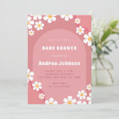 Retro Pink Arch Daisy Floral Girl Baby shower Boho Kaart (Staand voorkant)
