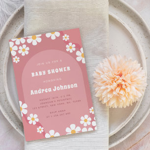 Retro Pink Arch Daisy Floral Girl Baby shower Boho Kaart