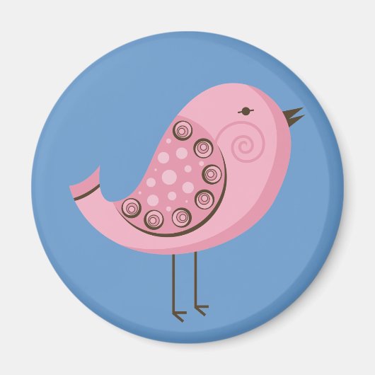 Retro Pink Bird Magneet (Voorkant)
