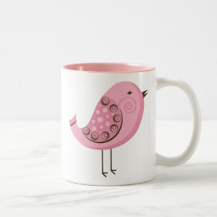 Retro Pink Bird Tweekleurige Koffiemok
