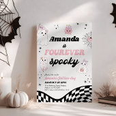 Retro Pink Black Fourever Spooky 4e verjaardag Kaart