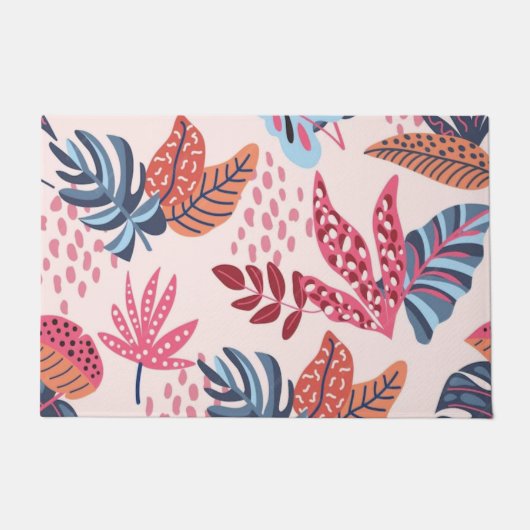 Retro Pink & Blue Tropical Leaf Pattern Outdoor Deurmat (Voorkant)