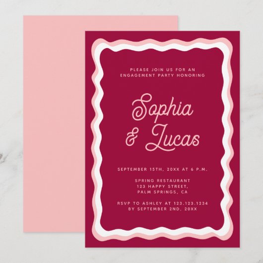 Retro Pink Bold Typography Engagement Party Kaart (Voorkant / Achterkant)