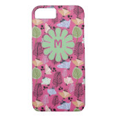 Retro Pink Botanical Flowers Monogram Case-Mate iPhone Case (Achterkant)