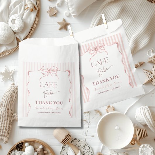 Retro Pink Bow Cafe Bebe Girl Coffee Baby Shower Bedankzakje