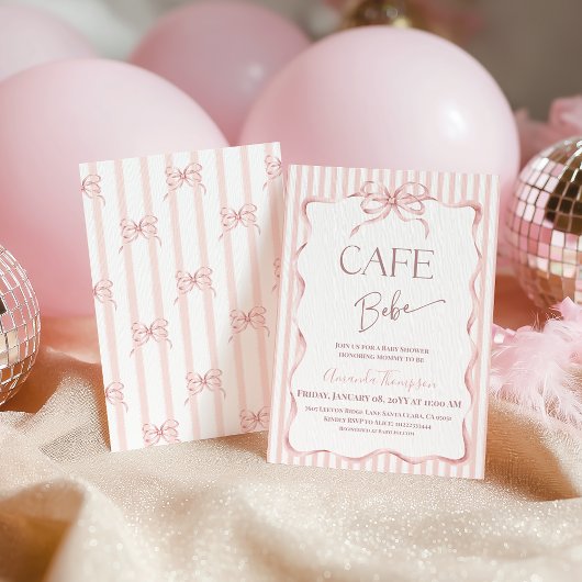 Retro Pink Bow Cafe Bebe Girl Coffee Baby Shower Kaart