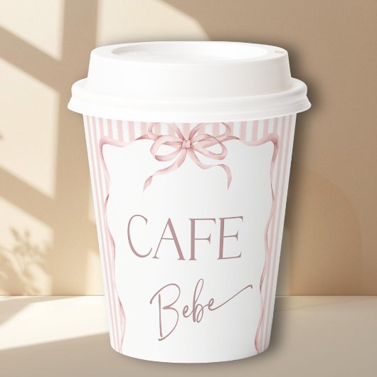 Retro Pink Bow Cafe Bebe Girl Coffee Baby Shower Papieren Bekers