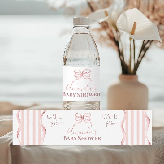 Retro Pink Bow Cafe Bebe Girl Coffee Baby Shower Waterfles Etiket