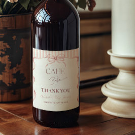 Retro Pink Bow Cafe Bebe Girl Coffee Baby Shower Wijn Etiket