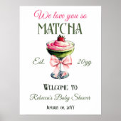 Retro Pink Bow Love You Matcha Baby shower Welkom Poster (Voorkant)