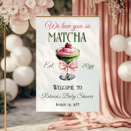Retro Pink Bow Love You Matcha Baby shower Welkom Poster