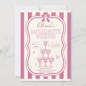 Retro Pink Bow & Martini Bachelorette & Reisschema Kaart (Voorkant)