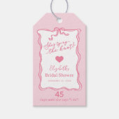Retro Pink Bow Ze is de knoop aan het knopen Cadeaulabel (Voorkant)