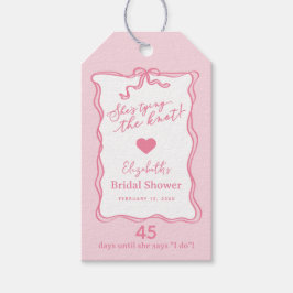 Retro Pink Bow Ze is de knoop aan het knopen Cadeaulabel