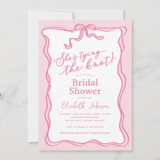 Retro Pink Bow Ze is Tying the Knot Vrijgezellenfe Kaart (Voorkant)