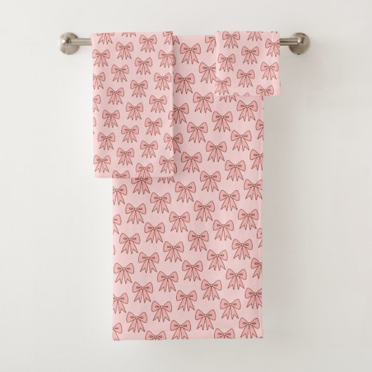 Retro Pink Bows Bathroom Towel Set Bad Handdoek (Insitu)