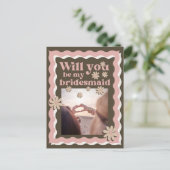 Retro Pink Brown Foto Wavey Bridesmaid Voorstel Briefkaart (Staand voorkant)