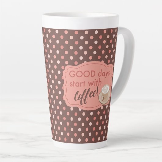Retro Pink Brown Polka Dot Good Days start met Co Latte Mok (Rechterhoek)