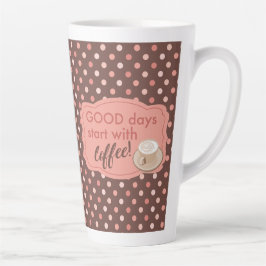 Retro Pink Brown Polka Dot Good Days start met Co Latte Mok
