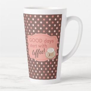 Retro Pink Brown Polka Dot Good Days start met Co Latte Mok