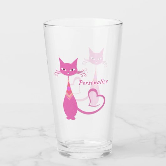 Retro Pink Cat Slinky 50s 60s Art Deco Drink Glas (Achterkant)