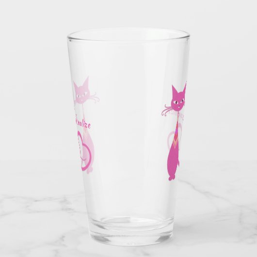 Retro Pink Cat Slinky 50s 60s Art Deco Drink Glas (Links)