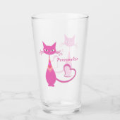 Retro Pink Cat Slinky 50s 60s Art Deco Drink Glas (Voorkant)