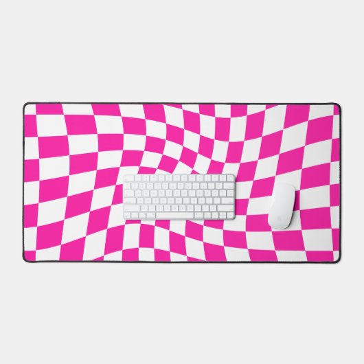 Retro Pink Checked Warped Checkered Bureaumat (Keyboard & Muis)