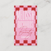 Retro Pink Checkered Aesthetician Lashes Salon Visitekaartje (Voorkant)